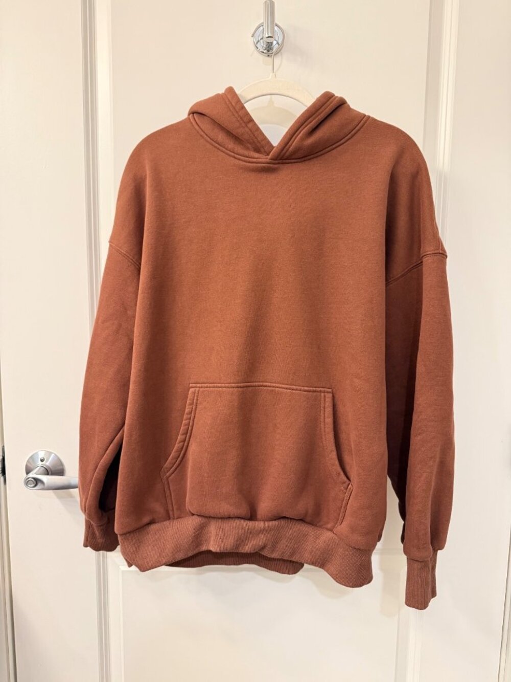 Oversized Brown Hoodie With Kangaroo Pocket Fleece-Lined